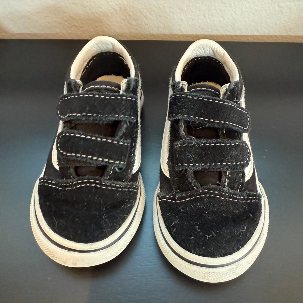 Vans Kids Black and White Velcro Sneakers